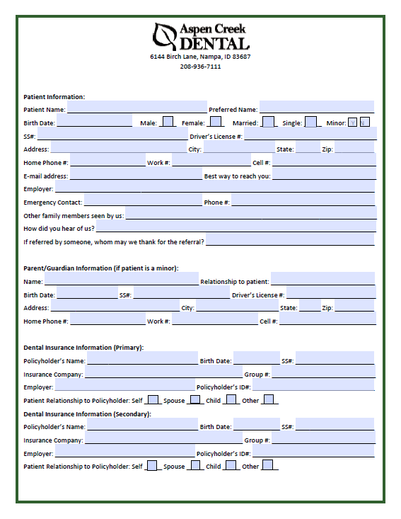 Aspen Dental New Patient Forms